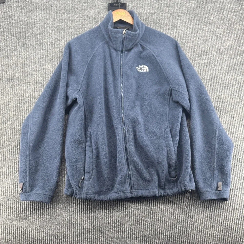 The North Face Fleece Jacket Mens Large Navy Blue Good Full Zip Mock Neck Raglan